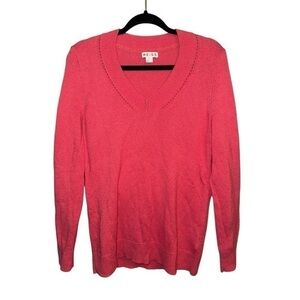 ▶️ REISS ◀️ Cashmere Lambs Wool Blend V-Neck Coral Sweater